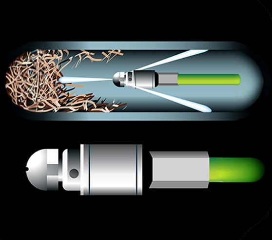 An illustration of how hydro jetting works.
